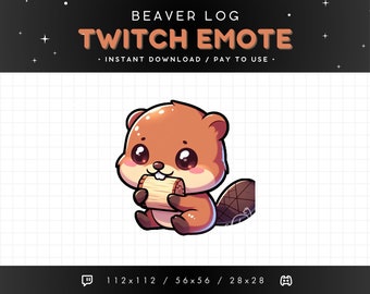 Cute Beaver Twitch Emote - Log Beaver Emote, Beaver Discord Emote, Gaming, Streaming, Emoji, Kawaii Adorable, Bobr, Bober, Animal, Forest