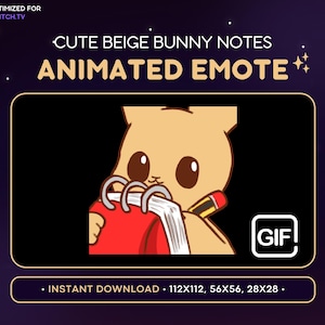 ANIMATED Beige Bunny Notes Emote - Cute Animated Bunny Discord Emote, Streaming Assets, Gaming, Emoji, Sticker, GIF Funny, Writing, Meme