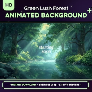 Streama animerad bakgrund - Grön frodig skog, Anime VTuber mysig skrivbordsbakgrund, Twitch Stream-överlägg, estetisk dekoration, OBS