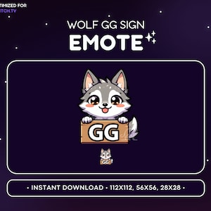 Schattige wolf Twitch Emote GG Sign - Good Game Wolf-emote, Wolf Discord-emote, gaming, streaming, emoji, kawaii, schattig, juichen, vieren