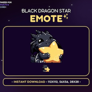 Black Dragon Twitch Emote - MVP, Hugging a Star, Shiny, Proud, Discord Server, Emoji, Stream Decoration, Good Job, GG, Well Played, Victory