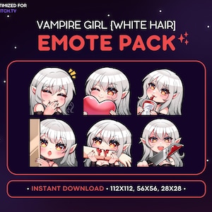 Vampire Girl Twitch Emote Pack - White Hair Evil Vampire Girl, Kawaii Anime Emote, Gamer Girl  Emote, Streaming, Discord Emote, Bite Lurk