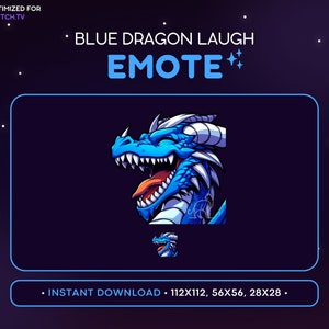 Cool Blue Dragon Twitch Emote - Laughing Dragon Emote, Dragon Discord Emote, Gaming, Streaming Assets Emoji, Fun, Mythical, Funny, LoL, Haha