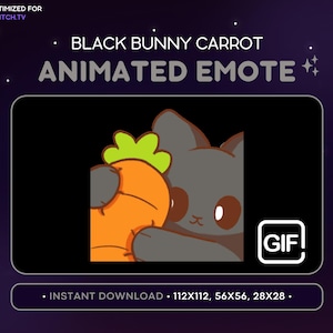 ANIMATED Black Bunny Carrot Emote - Cute Animated Bunny Discord Emote, Streaming Assets, Gaming, Emoji, Sticker, GIF Funny, Hug, Meme