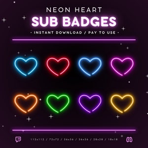 Neon Herz-Sub-Abzeichen - Neon Twitch Sub-Abzeichen, Kanalpunktsymbol, Loyalitäts-Abzeichen, Glow, Dark, Shiny, Tracking-Assets, Gaming, RGB, Liebe