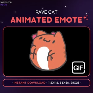 Rave Cat Animated Emote - Animated Twitch Emote, Streaming Assets, Streamers, Ready to Download, GIF, Discord Jam, Neon, Dance, Music