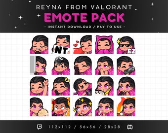 Valorant Reyna Twitch Emote Pack 20x - Reyna Discord Emote, Reyna Streaming Assets, Reyna Love, Dead, Lurk, Sheesh, Boba Tea, Gaming, Emoji