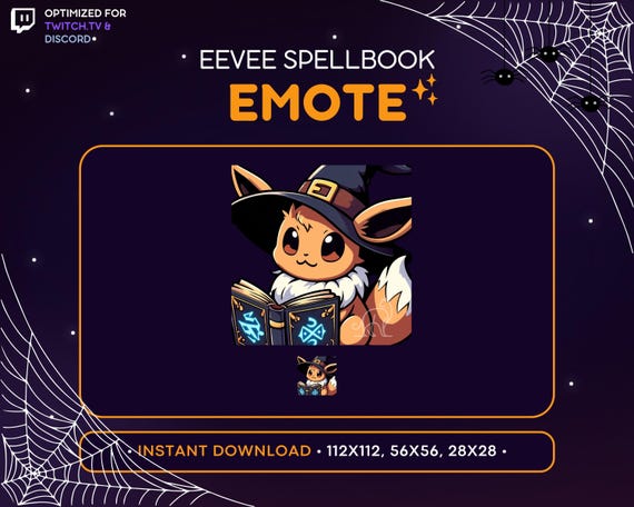 Witch Eevee Twitch Emote - Spellbook, Halloween Emote, Discord Server, Magic, Spooky, Scary, Emoji, Stream Decoration, Funny, Kawaii, Read