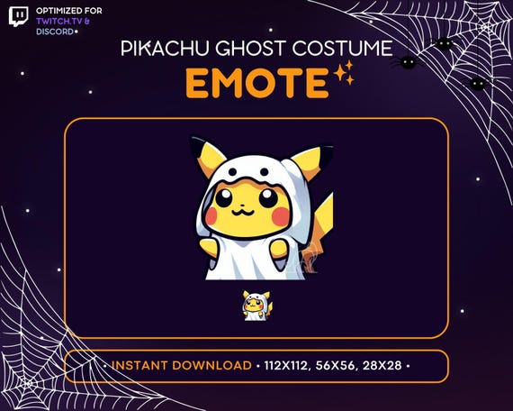 Pikachu Twitch Emote - Ghost Costume, Halloween Emote, Discord Server, Magic, Spooky, Scary, Emoji, Stream Decoration, Lurk, Funny, Kawaii