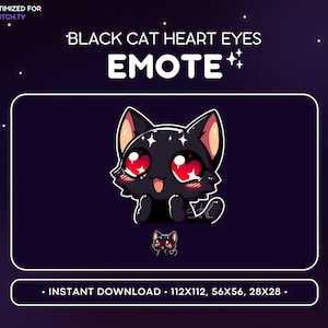 かわいい黒猫の Twitch 絵文字 - ハート目猫絵文字、猫 Discord 絵文字、ゲーム ストリーミング、絵文字、恋、シンプ、面白い、子猫、子猫アセット