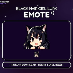 Gesto de Twitch de chica gato chibi de pelo negro al acecho, Gesto de anime kawaii, Chica gamer, Ocultar, Gesto de pico, Streaming, Gesto de discordia de juegos Egirl