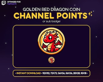 Red Dragon Coin Twitch Channel Point Icon, Sub Badge, Emote - Dragon Discord Emote, Streaming Assets, Gaming, Emoji, Sticker, Loyalty Badge