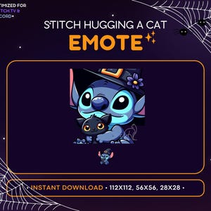 Witch Stitch Twitch Emote - Hugging Black Cat, Halloween Emote, Discord Server, Magic, Spooky Scary, Emoji, Stream Decoration, Love, Kawaii