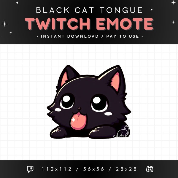 Cute Black Cat Twitch Emote Tongue - Funny Cat Emote, Cat Discord Emote, Gaming, Streaming, Emoji, Kawaii Adorable, Goofy, Playful, Lick