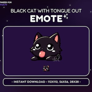 Lindo gato negro Twitch Emote Lengua - Divertido gato Emote, Cat Discord Emote, Juegos, Streaming, Emoji, Kawaii Adorable, Goofy, Juguetón, Lamer