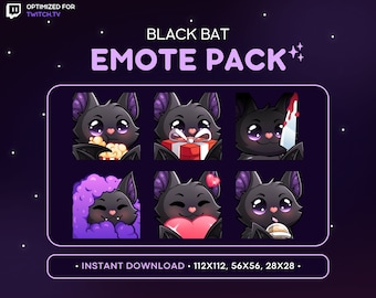 Cute Chibi Bat Twitch Emote Pack - Black Bat Emote, Bat Discord Emote, Gaming, Streaming, Emoji, Kawaii, Adorable, Knife, Comfy, Boba, Love