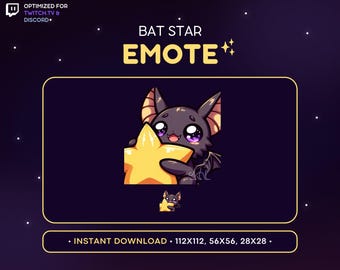 Bat Twitch Emote MVP, Hugging a Star, Shiny, Proud, Discord
