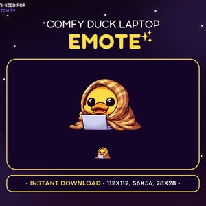Cute Duck Twitch Emote - Comfy Duck Emote, Duck Discord Emote, Gaming, Streaming Assets, Emoji, Kawaii, Watching Laptop, Blanket, Cozy