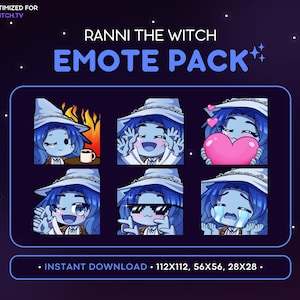 Ranni the Witch Twitch-emotepakket 6x - Ranni Elden Ring, Elden Ring Discord-emote, streaming-item, sticker-emoji, liefde, vuur, NPC, blauw