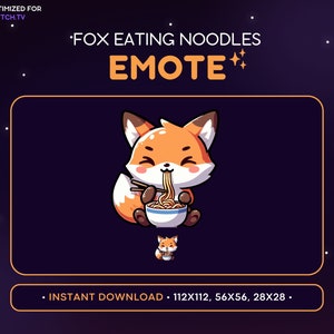 かわいいキツネのTwitch絵文字ヌードル - キツネの絵文字、キツネのDiscord絵文字、ゲーム、ストリーミング、絵文字、かわいい、愛らしい、食べ物、食べる、むしゃむしゃ食べる、空腹、動物