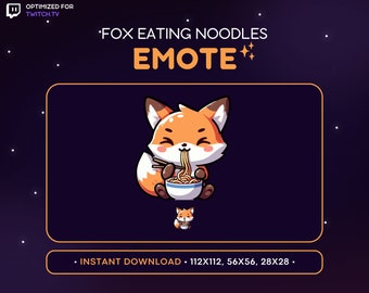 Cute Fox Twitch Emote Noodles - Fox Emote, Fox Discord Emote, Gaming, Streaming, Emoji, Kawaii, Adorable, Food, Eat, Munch, Hungry, Animal
