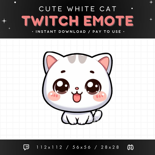 Cute White Cat Twitch Emote Tongue - Funny Cat Emote, Cat Discord Emote, Gaming, Streaming, Emoji, Kawaii Adorable, Goofy, Playful, Lick