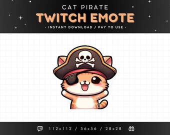 Cute Pirate Kitten Twitch Emote - Pirate Cat Emote, Cat Discord Emote, Gaming, Streaming, Emoji, Kawaii Adorable, Funny Cat Emote, Ship