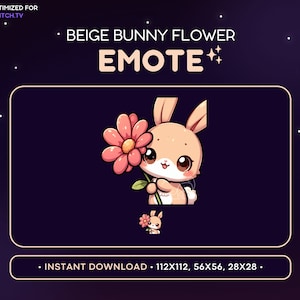 Brown Bunny Twitch Emote - Holding Flower Bunny Emote, Bunny Discord Emote, Gaming, Streaming, Emoji, Kawaii Adorable, Gift, Love, Shy