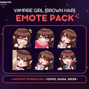 Vampire Girl Twitch Emote Pack - Brown Hair Evil Vampire Girl, Kawaii Anime Emote, Gamer Girl  Emote, Streaming, Discord Emote, Bite Lurk