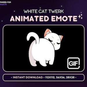 ANIMATED White Cat Twerking Emote - Cute Animated Cat Discord Emote, Streaming Assets, Gaming Emoji, Sticker, GIF, Funny, Shake Booty