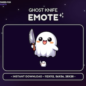 かわいいゴースト Twitch 絵文字 - ナイフ ゴースト絵文字、ゴースト Discord 絵文字、ゲーム、ストリーミング、絵文字、かわいい、愛らしい、危険、不気味、怖い