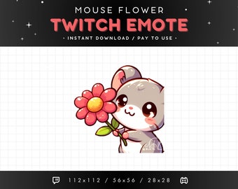 Cute Mouse Twitch Emote - Holding Flower Mouse Emote, Mouse Discord Emote, Gaming, Streaming, Emoji, Kawaii Adorable, Gift, Love, Animal