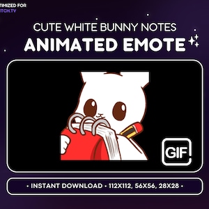ANIMATED White Bunny Notes Emote - Cute Animated Bunny Discord Emote, Streaming Assets, Gaming, Emoji, Sticker, GIF Funny, Writing, Meme