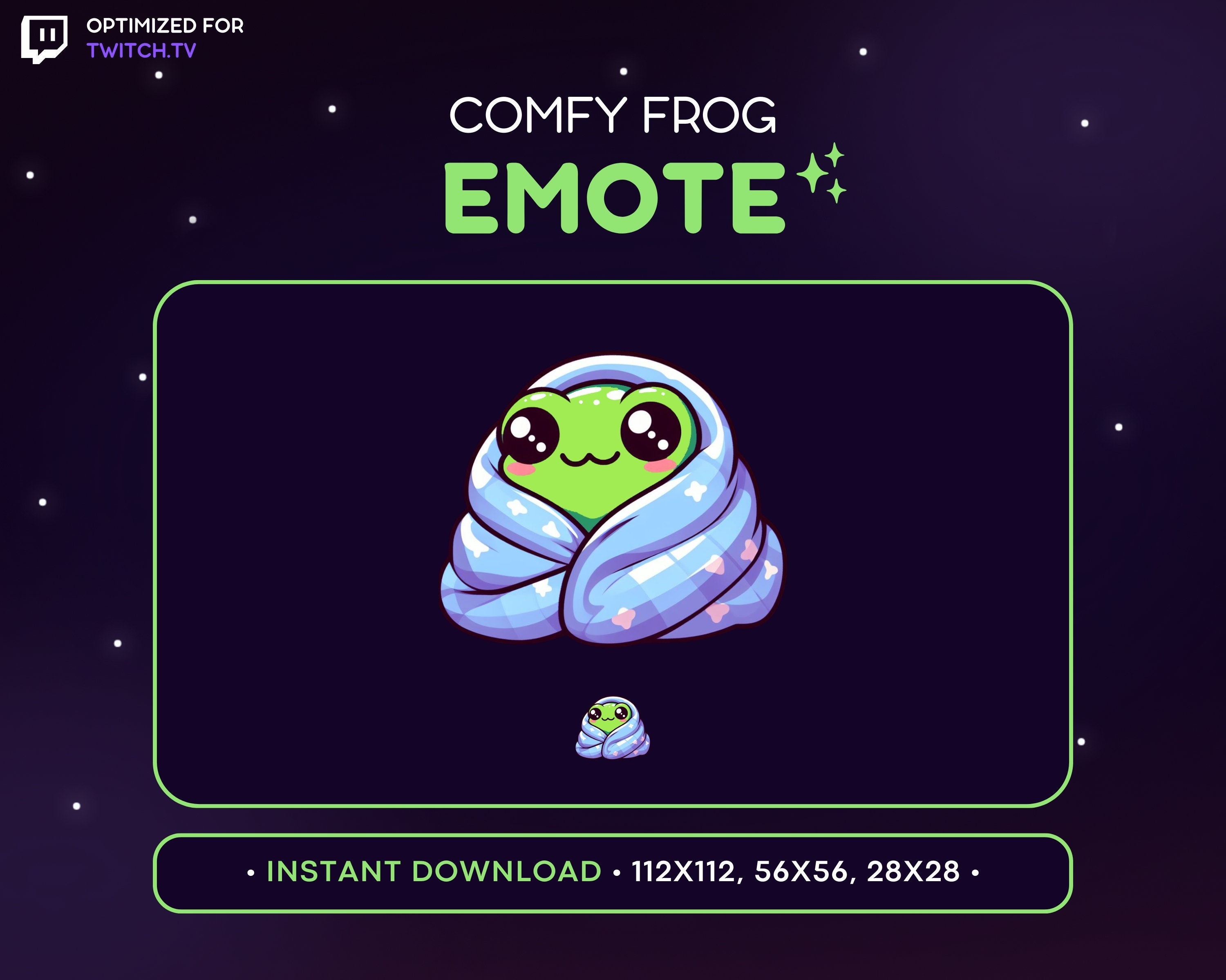 Comfy Frog Twitch Emote - Discord Emoji, Blankies, Cozy, Sticker