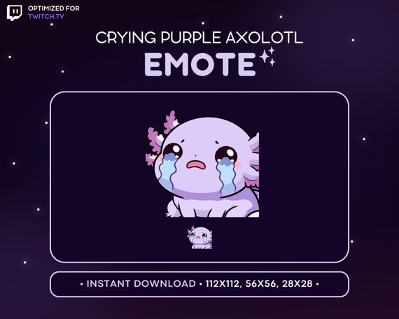 Cute Axolotl Twitch Emote - Crying Purple Axolotl Emote