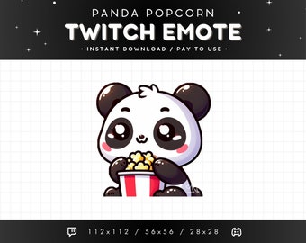 Cute Panda Twitch Emote - Eating Popcorn Panda Emote, Panda Discord Emote, Gaming, Streaming, Emoji, Kawaii Adorable, Drama, Movie Night