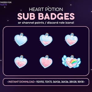 Heart Potion Twitch Sub Badges - Pink Love Discord Role Badge, Channel Point Icons, Streaming Assets, Gaming Emoji, Loyalty, Bit Badges