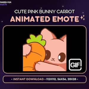 ANIMATED Pink Bunny Carrot Emote - Cute Animated Bunny Discord Emote, Streaming Assets, Gaming, Emoji, Sticker, GIF Funny, Hug, Meme