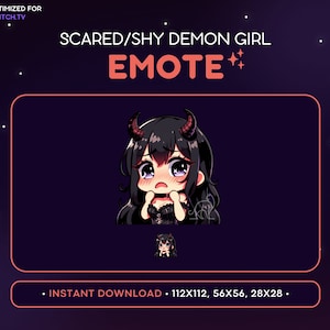 Demon Girl Twitch Emote, Evil Hell Girl, Kawaii Anime Emote, Gamer, Horns, Devil Chibi, Vtuber, Gaming, Discord Emote, Shy, Scared, Uwu