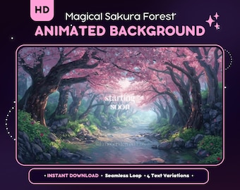 Fondo animado para streaming: Bosque de cerezos Sakura, VTuber, Fondo de pantalla acogedor para escritorio, Superposición para streaming de Twitch, Decoración estética para streaming, OBS