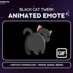 アニメーション黒猫のトゥワーク絵文字 - かわいいアニメーション猫の Discord 絵文字、ストリーミング アセット、ゲーム絵文字、ステッカー、GIF、面白い、戦利品を振る
