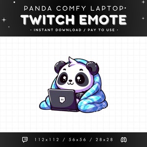 Lindo y cómodo emoticón de panda para Twitch: emoticón de panda acogedor, emoticón de panda para Discord, juegos, transmisión, emoji, adorable kawaii, manta, mantitas, computadora portátil