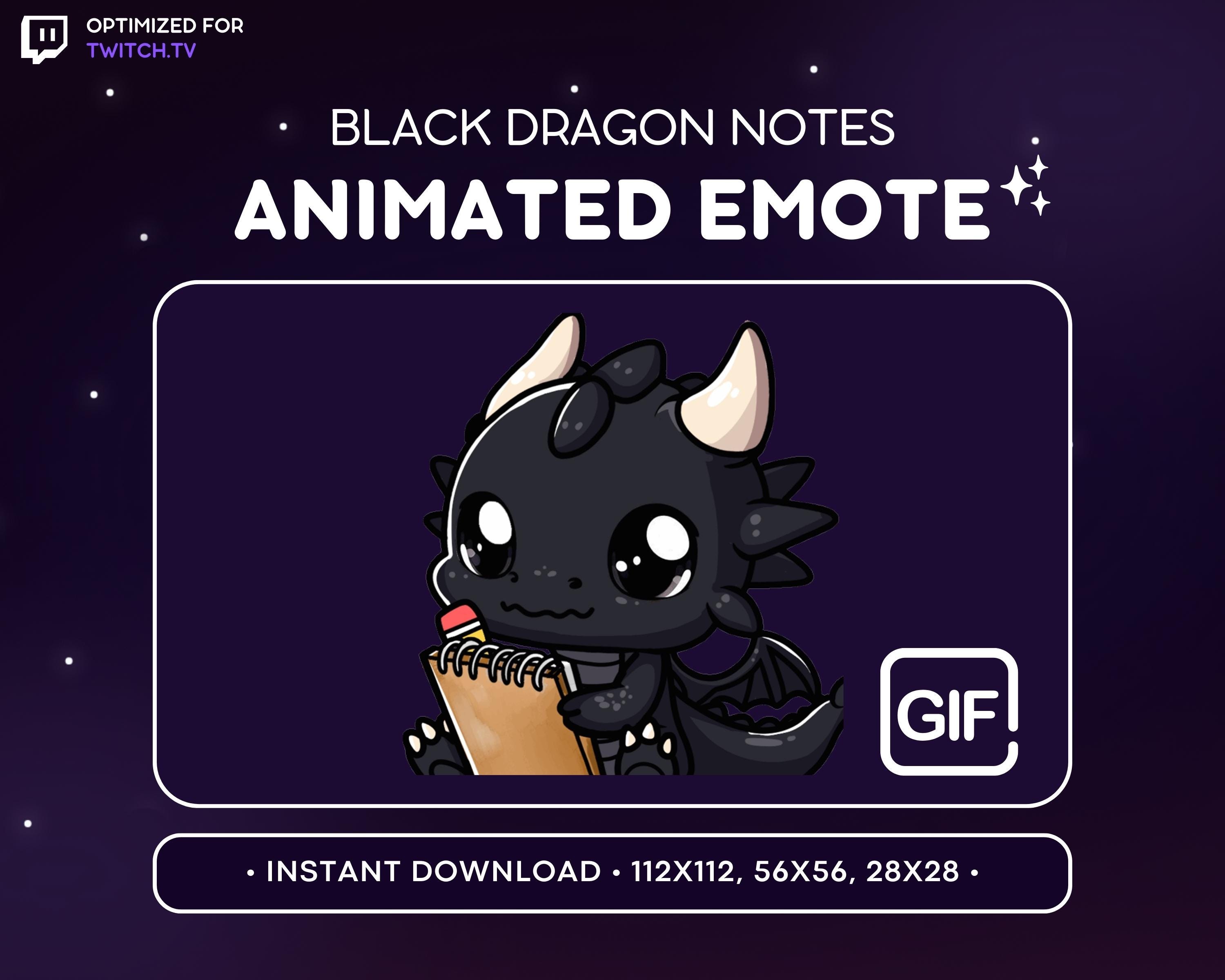 ANIMATED Black Dragon Twitch Emote - Taking Notes Dragon Emote, Cute ...