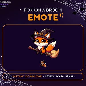 Fox Twitch Emote - Flying Broom, Halloween Emote, Discord Server, Magic, Spooky, Scary, Emoji, Stream Decoration, Funny, Kawaii, Wizard
