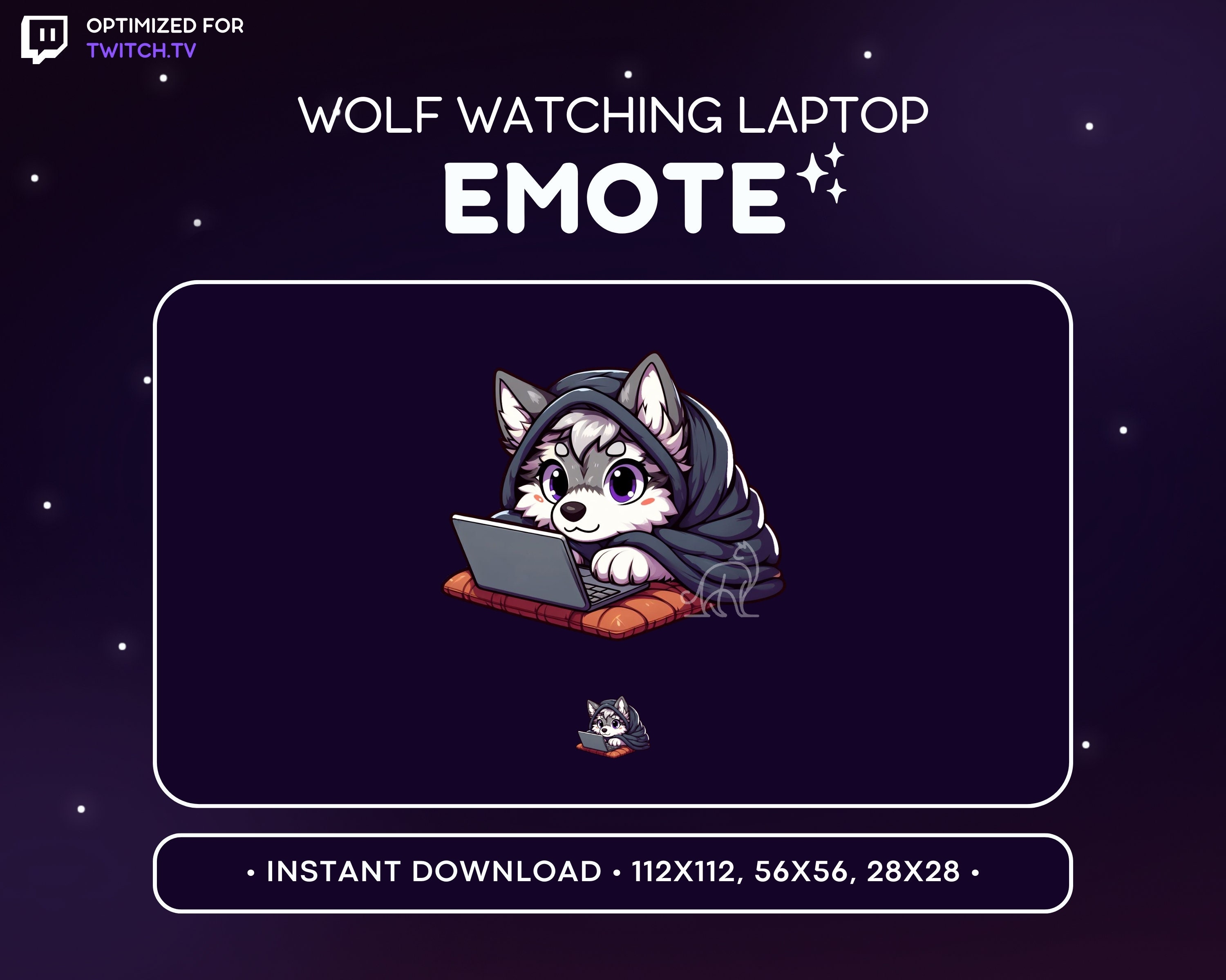 Comfy Wolf Lurk Watching Laptop Twitch Emote - Cute Wolf Twitch Emote ...