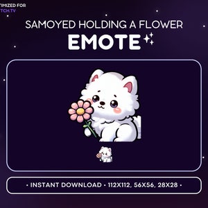 Cute Samoyed Twitch Emote - Flower White Dog Emote, Dog Discord Emote, Gaming, Streaming, Emoji, Kawaii, Adorable, Puppy, Gift, Surprise