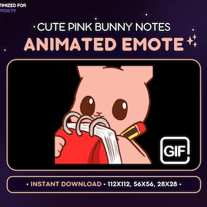 ANIMATED Pink Bunny Notes Emote - Cute Animated Bunny Discord Emote, Streaming Assets, Gaming, Emoji, Sticker, GIF Funny, Writing, Meme