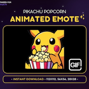 Può includere: Emoticon GIF animato con Pikachu che mangia popcorn. L'emoticon è disponibile in quattro dimensioni: 112x112, 56x56 e 28x28.