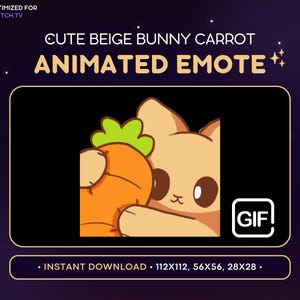 ANIMATED Beige Bunny Carrot Emote - Cute Animated Bunny Discord Emote, Streaming Assets, Gaming, Emoji, Sticker, GIF Funny, Hug, Meme