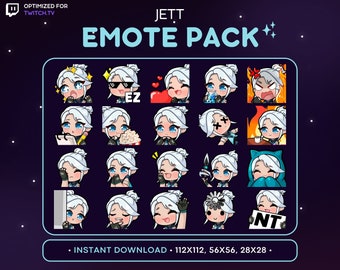 Valorant Jett Twitch Emote Pack 20x - Jett Discord Emote, Jett Streaming Assets, Jett Love, Dead, Lurk, Sheesh, Boba Tea, Gaming, Emoji